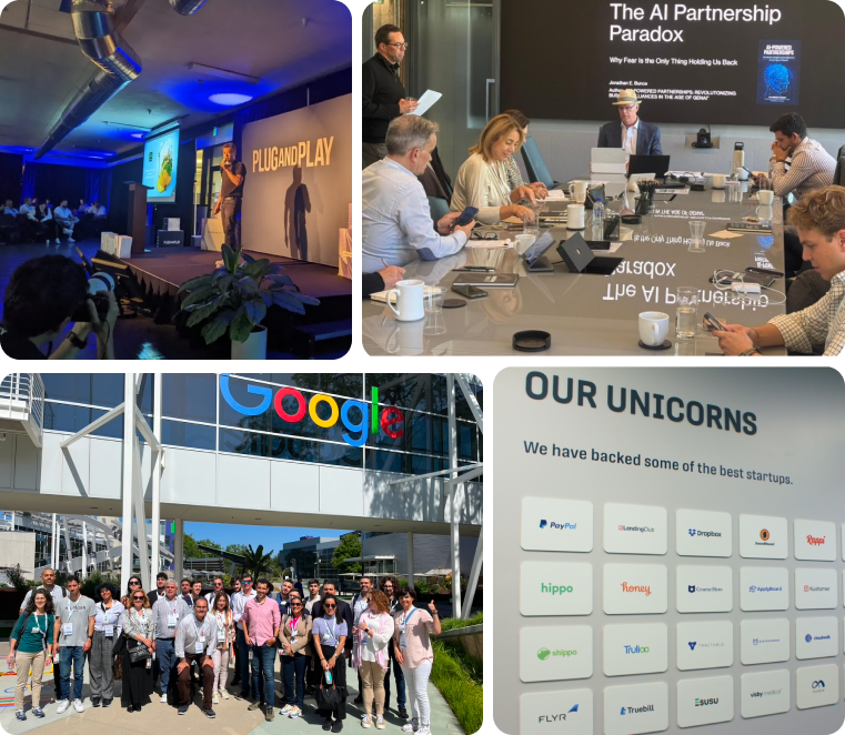 Images from previous GSI program events, featuring guest speakers presenting on stage, group photos of participants, and representatives from participating companies engaging with attendees.