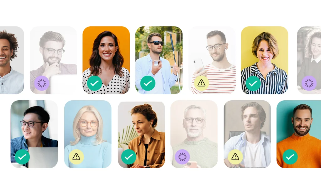 User avatars with verification and alert statuses.